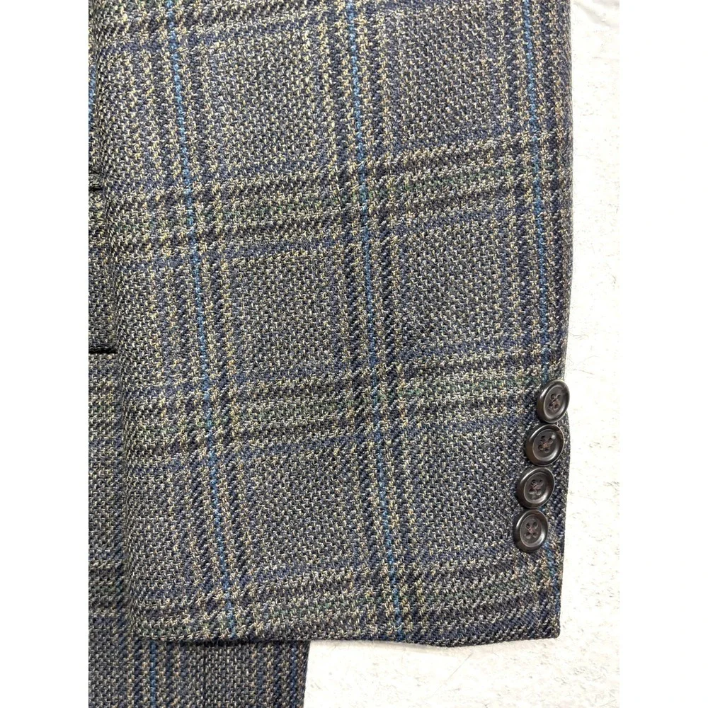 vtg Chaps Ralph Lauren 44R Green Blue Plaid Blazer Jacket Sport Coat Tweed Wool‎